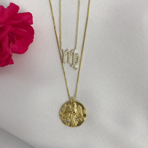 14k Gold Vermeil Virgo Zodiac CZ Necklace - Picture 7 of 7